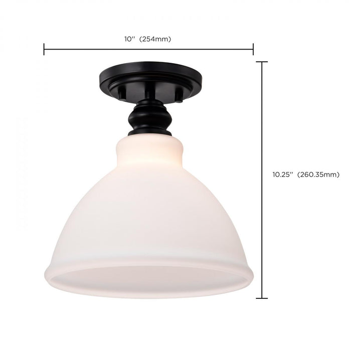 SATCO/NUVO Russel 10 Inch Semi Flush Mount Matte Black With Satin White Glass (60-8025)
