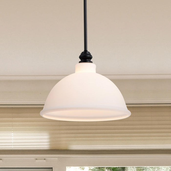 SATCO/NUVO Russel 14 Inch Pendant Matte Black With Satin White Glass (60-8026)