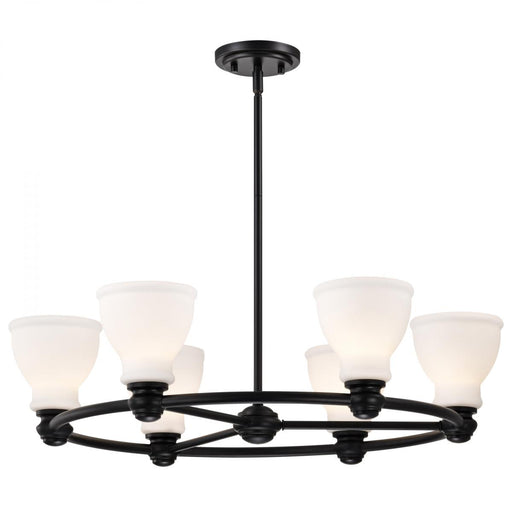 SATCO/NUVO Russel 6 Light Chandelier Matte Black With Satin White Glass (60-8027)