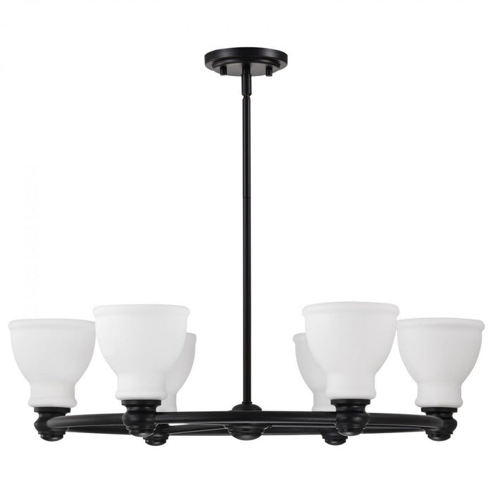 SATCO/NUVO Russel 6 Light Chandelier Matte Black With Satin White Glass (60-8027)