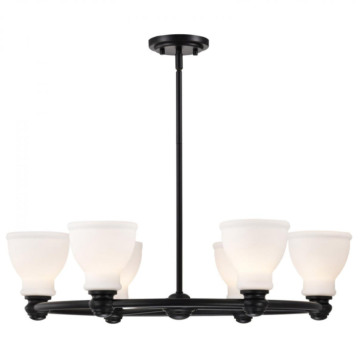 SATCO/NUVO Russel 6 Light Chandelier Matte Black With Satin White Glass (60-8027)