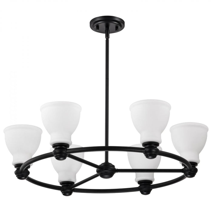 SATCO/NUVO Russel 6 Light Chandelier Matte Black With Satin White Glass (60-8027)