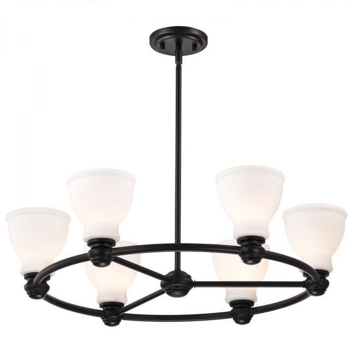 SATCO/NUVO Russel 6 Light Chandelier Matte Black With Satin White Glass (60-8027)
