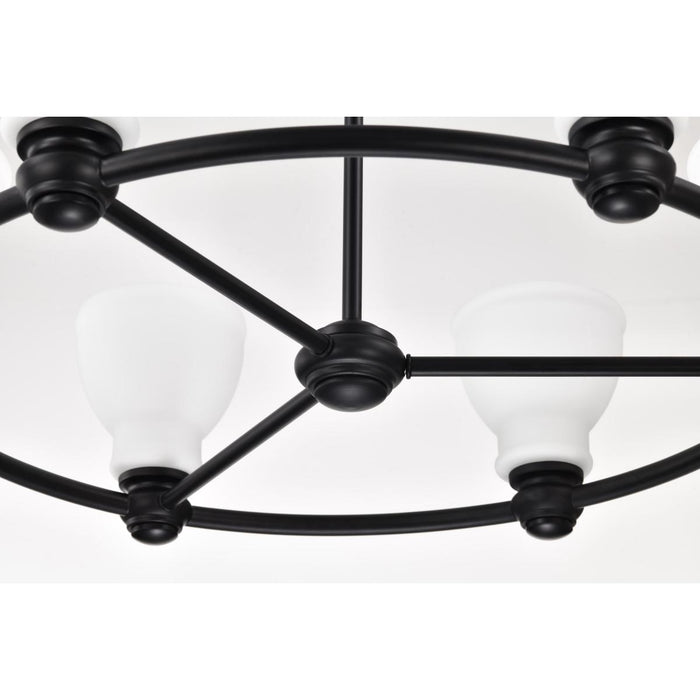 SATCO/NUVO Russel 6 Light Chandelier Matte Black With Satin White Glass (60-8027)