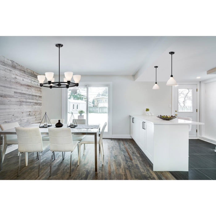 SATCO/NUVO Russel 6 Light Chandelier Matte Black With Satin White Glass (60-8027)