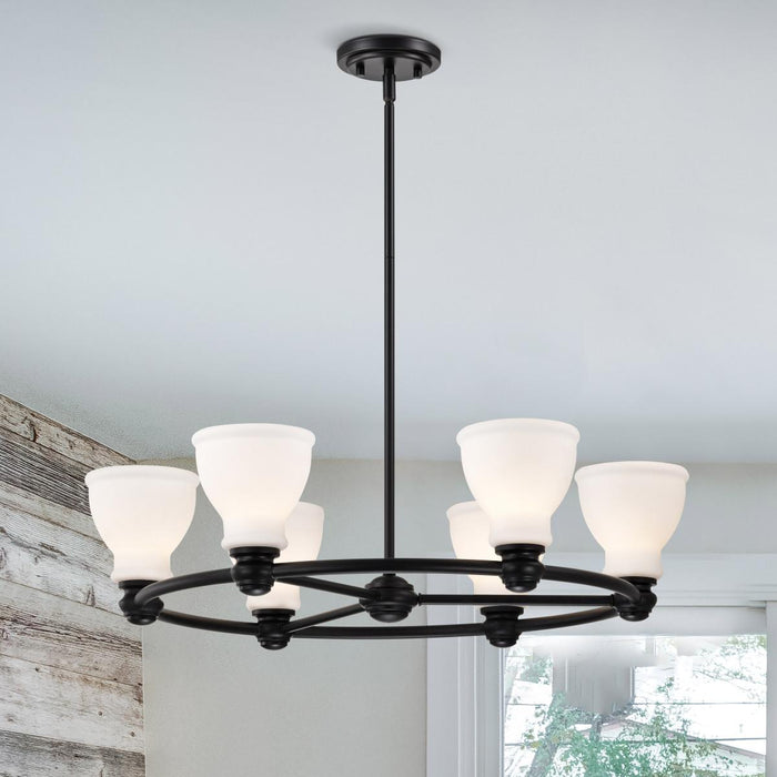 SATCO/NUVO Russel 6 Light Chandelier Matte Black With Satin White Glass (60-8027)