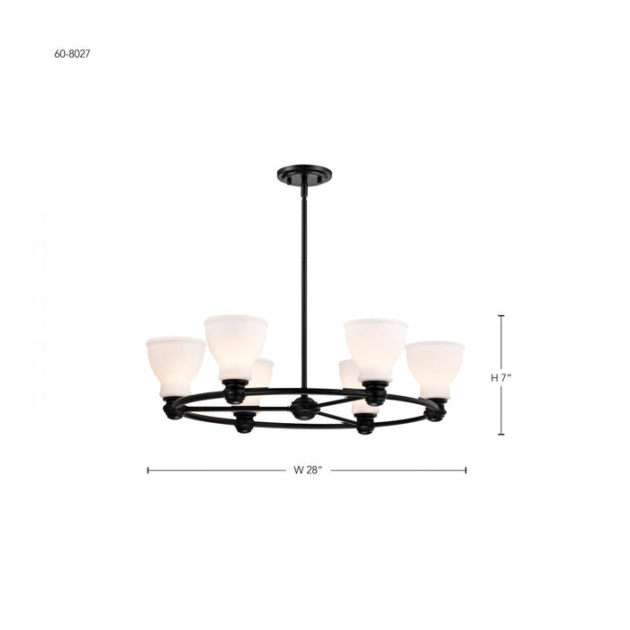 SATCO/NUVO Russel 6 Light Chandelier Matte Black With Satin White Glass (60-8027)