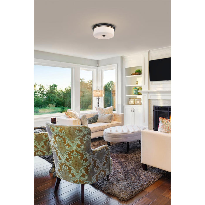 SATCO/NUVO Warren 15 Inch Flush Mount Gun Metal With Satin White Glass (60-8034)