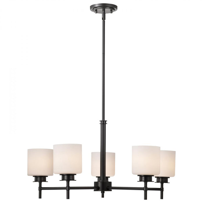 SATCO/NUVO Warren 28 Inch 5-Light Chandelier Gun Metal With Satin White Glass (60-8038)