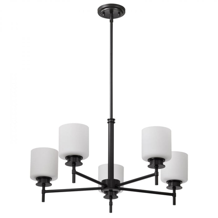 SATCO/NUVO Warren 28 Inch 5-Light Chandelier Gun Metal With Satin White Glass (60-8038)