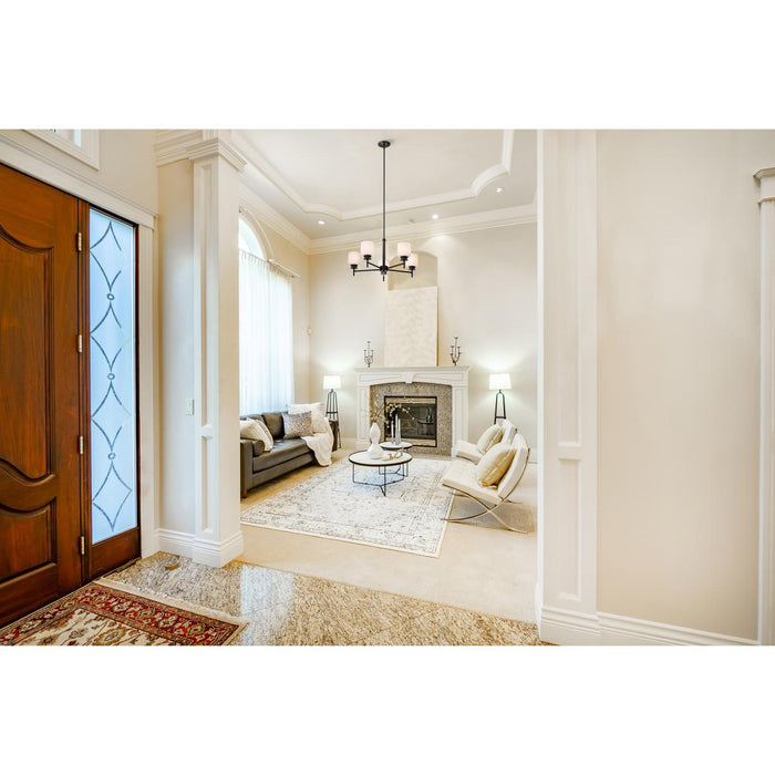 SATCO/NUVO Warren 28 Inch 5-Light Chandelier Gun Metal With Satin White Glass (60-8038)