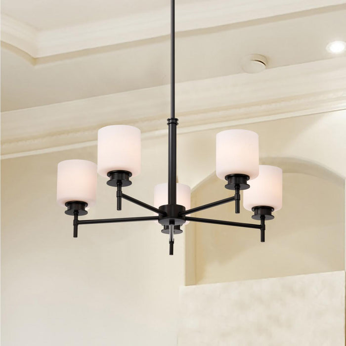SATCO/NUVO Warren 28 Inch 5-Light Chandelier Gun Metal With Satin White Glass (60-8038)