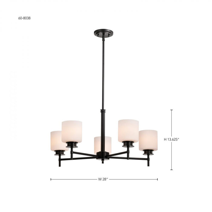 SATCO/NUVO Warren 28 Inch 5-Light Chandelier Gun Metal With Satin White Glass (60-8038)