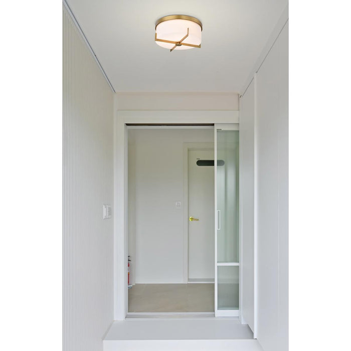 SATCO/NUVO Roselle 15 Inch Flush Mount Natural Brass With White Glass (60-8044)