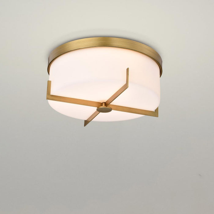 SATCO/NUVO Roselle 15 Inch Flush Mount Natural Brass With White Glass (60-8044)