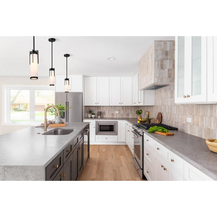 SATCO/NUVO Roselle 5 Inch Mini Pendant Matte Black With White Glass (60-8053)