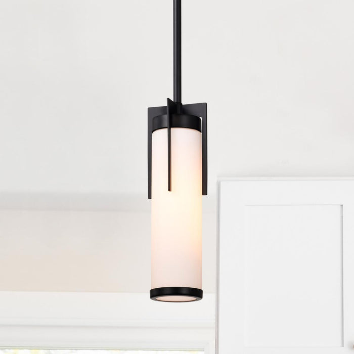 SATCO/NUVO Roselle 5 Inch Mini Pendant Matte Black With White Glass (60-8053)