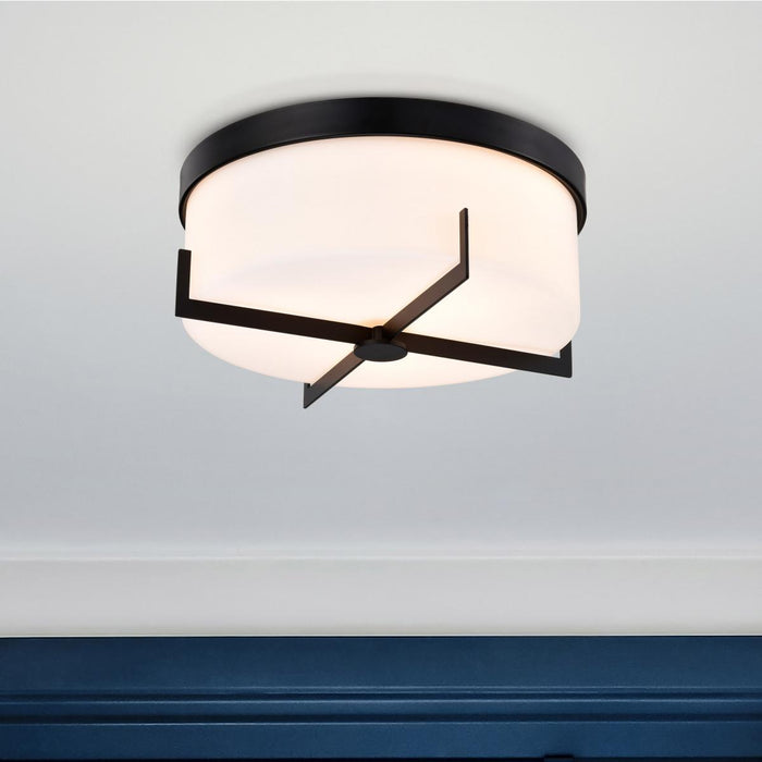 SATCO/NUVO Roselle 15 Inch Flush Mount Matte Black With White Glass (60-8054)