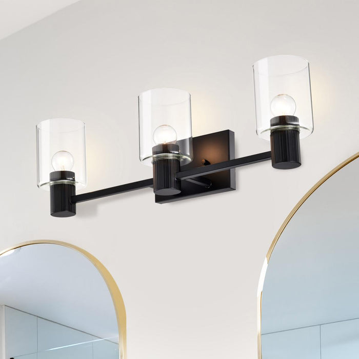 SATCO/NUVO Clarksville 3-Light Vanity Matte Black With Clear Glass (60-8063)
