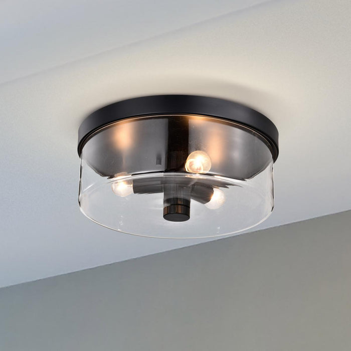 SATCO/NUVO Clarksville 15 Inch Flush Mount Matte Black With Clear Glass (60-8065)