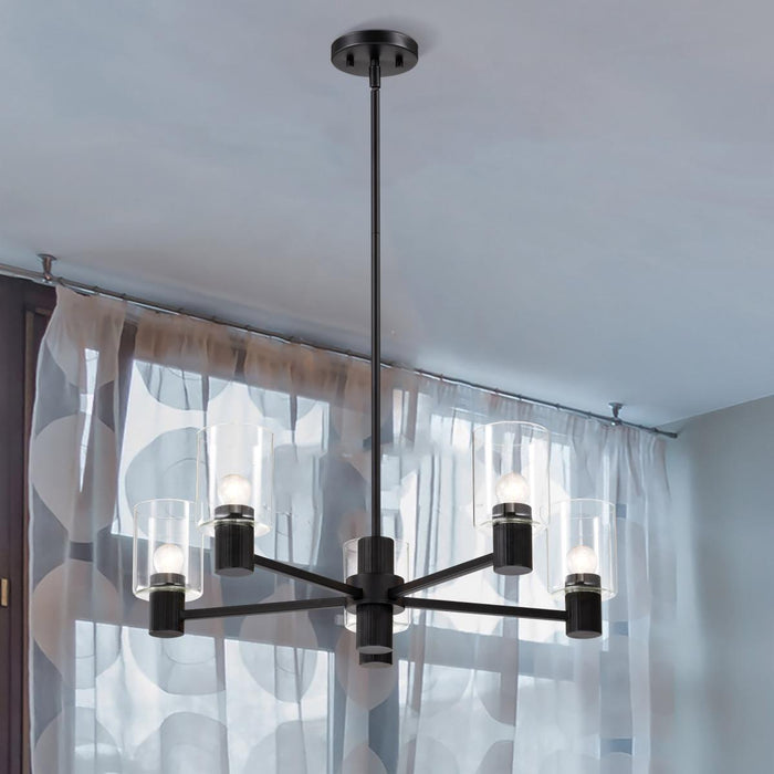 SATCO/NUVO Clarksville 28 Inch 5-Light Chandelier Matte Black With Clear Glass (60-8066)