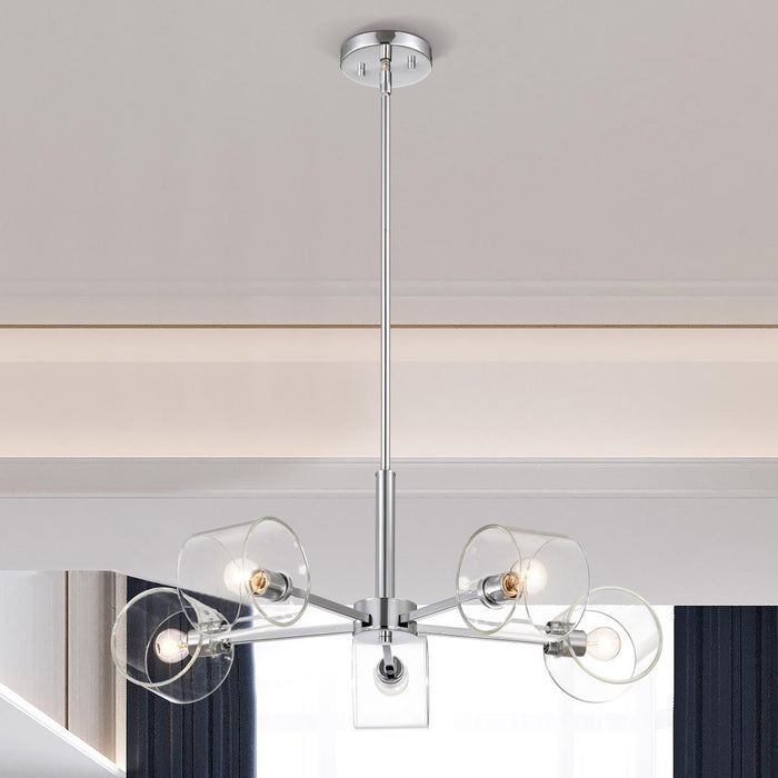SATCO/NUVO Marlowe 28 Inch 5-Light Chandelier Polished Nickel With Clear Glass (60-8075)