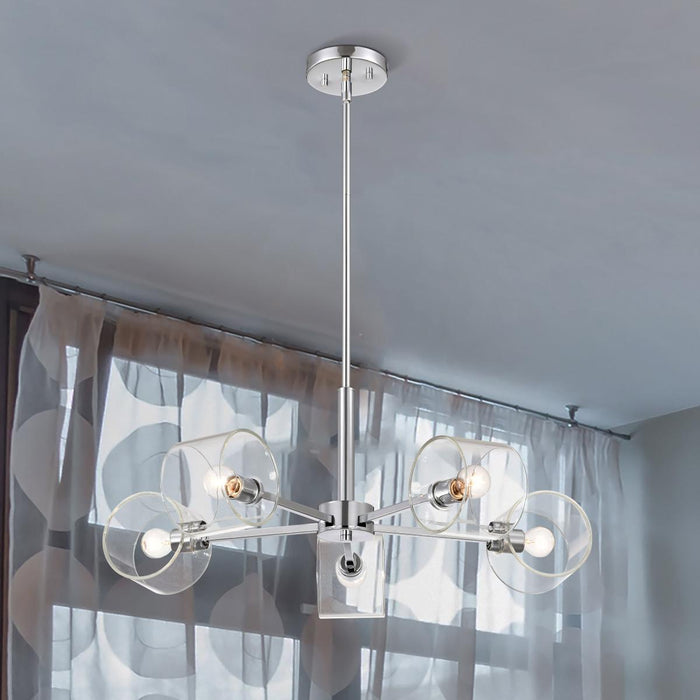 SATCO/NUVO Marlowe 28 Inch 5-Light Chandelier Polished Nickel With Clear Glass (60-8075)