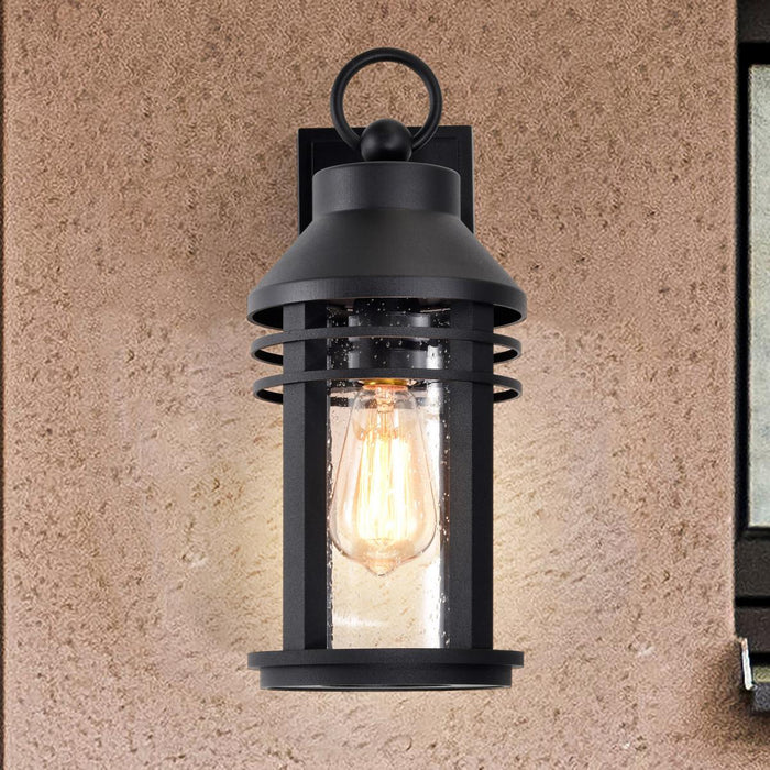SATCO/NUVO Wilton 1-Light Medium Wall Lantern Matte Black With Clear Seeded Glass (60-8102)