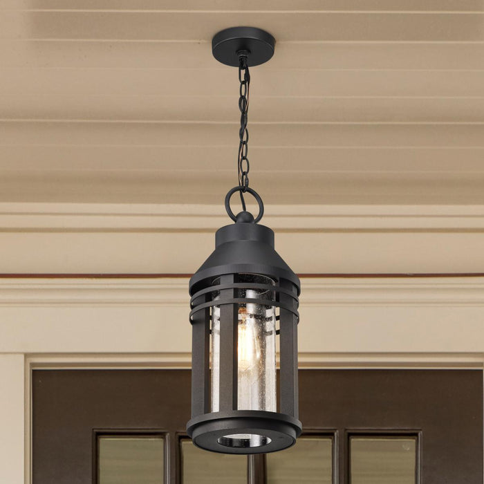 SATCO/NUVO Wilton 1-Light Hanging Lantern Matte Black With Clear Seeded Glass (60-8104)