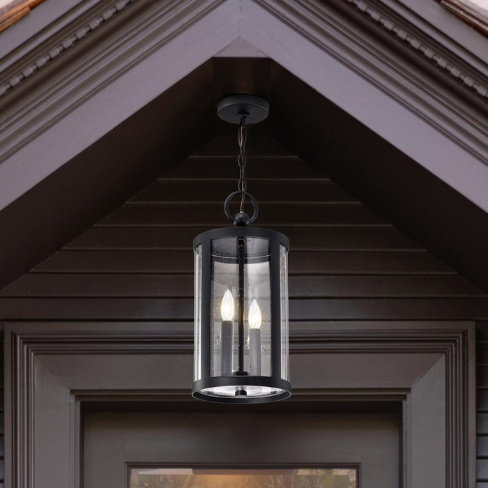 SATCO/NUVO Broadstone 2-Light Hanging Lantern Matte Black With Clear Seeded Glass (60-8115)