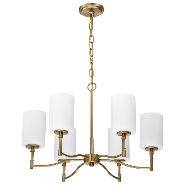 SATCO/NUVO Liam 6-Light Chandelier Burnished Brass White Opal Glass (60-8206)