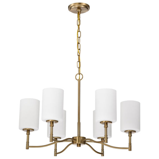SATCO/NUVO Liam 6-Light Chandelier Burnished Brass White Opal Glass (60-8206)