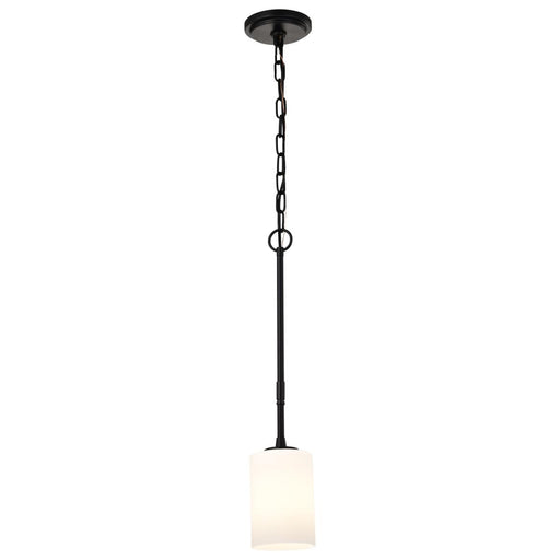 SATCO/NUVO Liam 1-Light Mini Pendant Matte Black White Opal Glass (60-8215)