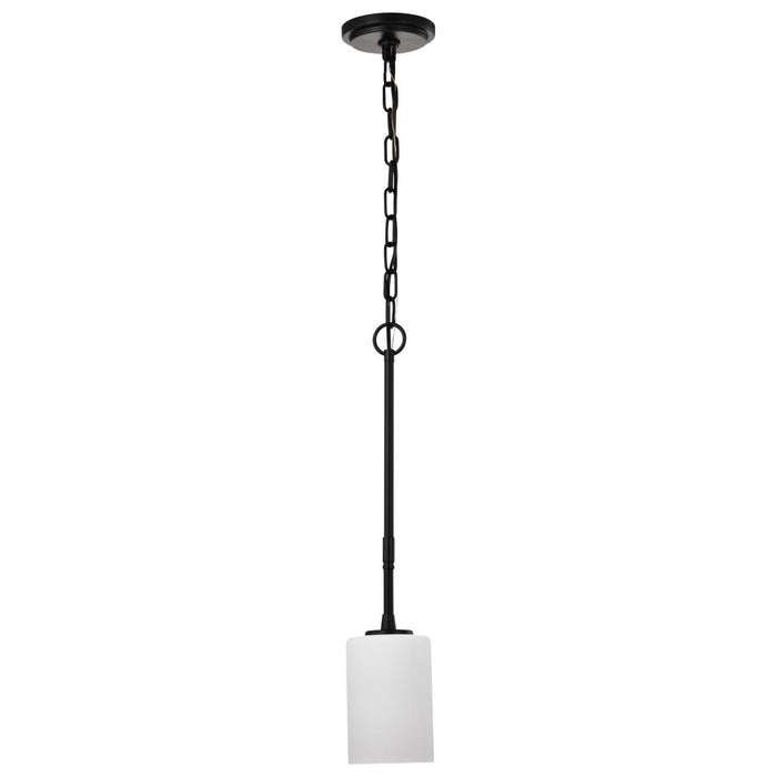 SATCO/NUVO Liam 1-Light Mini Pendant Matte Black White Opal Glass (60-8215)