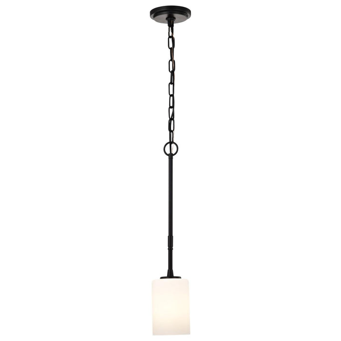 SATCO/NUVO Liam 1-Light Mini Pendant Matte Black White Opal Glass (60-8215)