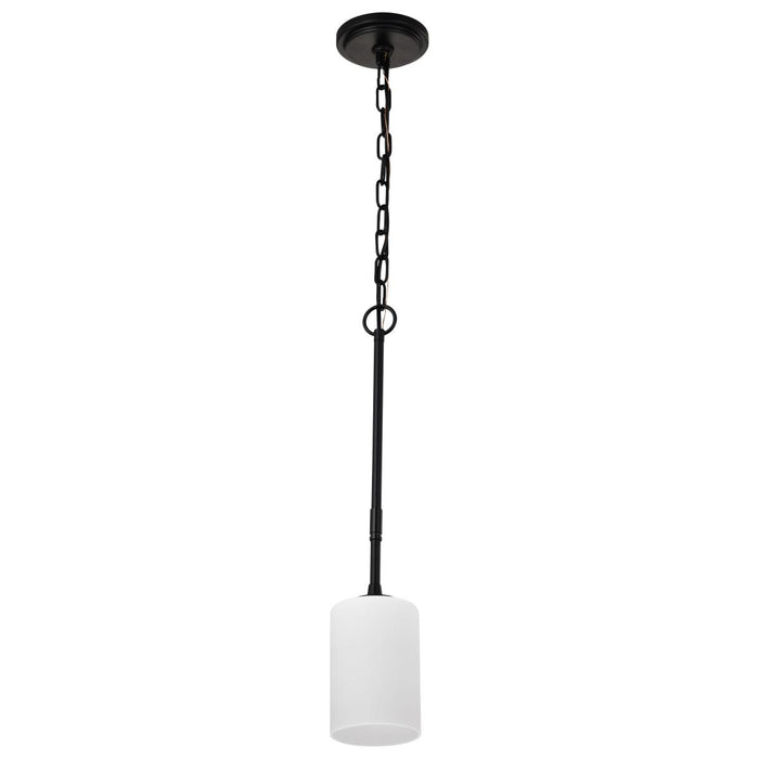 SATCO/NUVO Liam 1-Light Mini Pendant Matte Black White Opal Glass (60-8215)