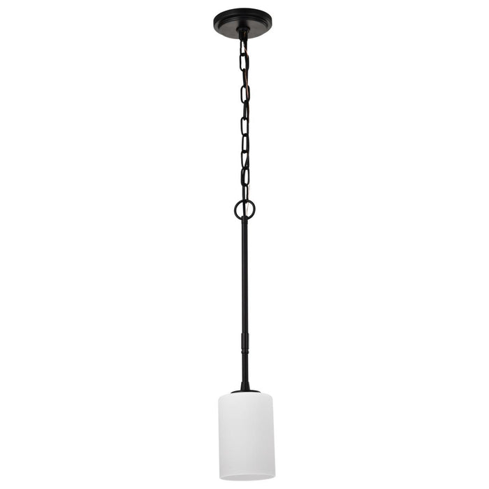 SATCO/NUVO Liam 1-Light Mini Pendant Matte Black White Opal Glass (60-8215)