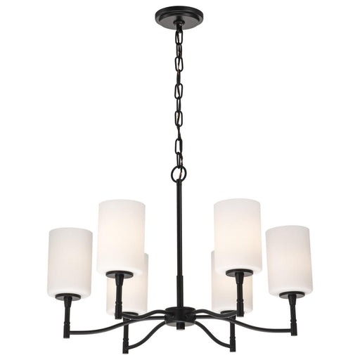 SATCO/NUVO Liam 6-Light Chandelier Matte Black White Opal Glass (60-8216)