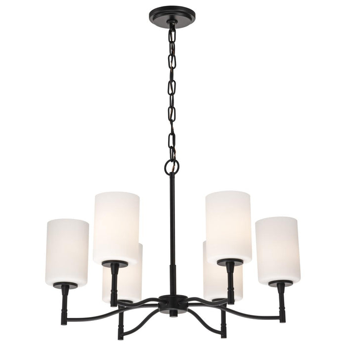 SATCO/NUVO Liam 6-Light Chandelier Matte Black White Opal Glass (60-8216)