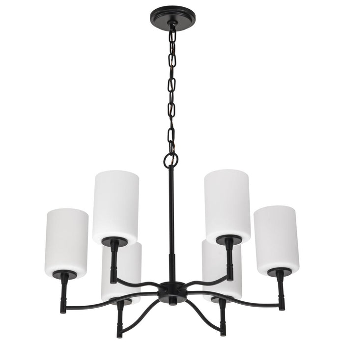 SATCO/NUVO Liam 6-Light Chandelier Matte Black White Opal Glass (60-8216)