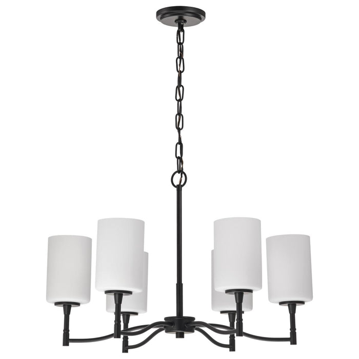 SATCO/NUVO Liam 6-Light Chandelier Matte Black White Opal Glass (60-8216)