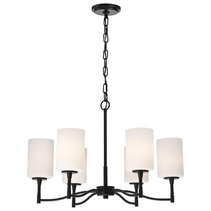 SATCO/NUVO Liam 6-Light Chandelier Matte Black White Opal Glass (60-8216)