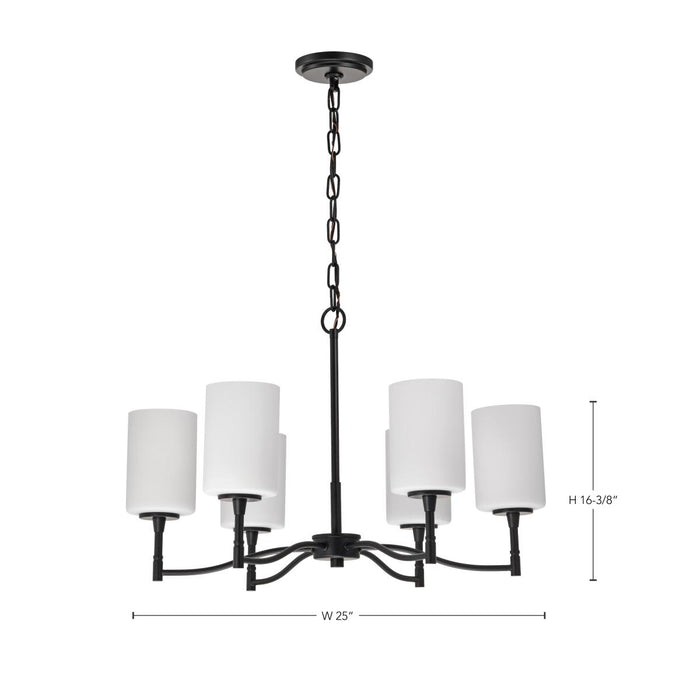 SATCO/NUVO Liam 6-Light Chandelier Matte Black White Opal Glass (60-8216)