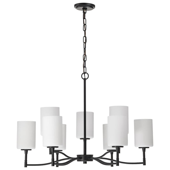 SATCO/NUVO Liam 9-Light Chandelier Matte Black White Opal Glass (60-8219)