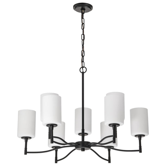 SATCO/NUVO Liam 9-Light Chandelier Matte Black White Opal Glass (60-8219)