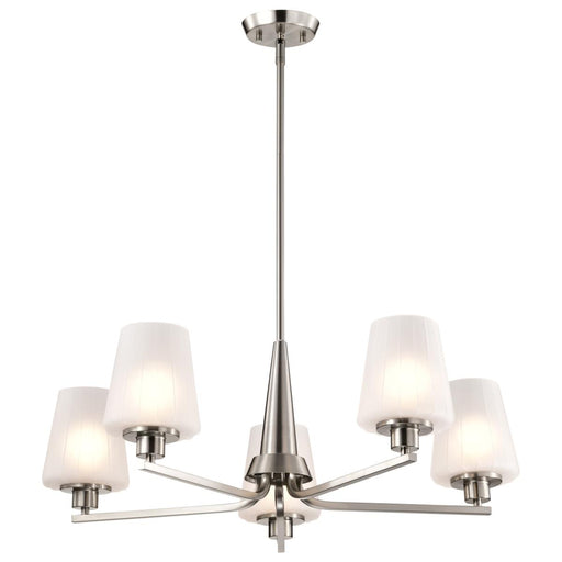 SATCO/NUVO Lune 5-Light Chandelier Brushed Nickel Finish Etched White Glass (60-8225)