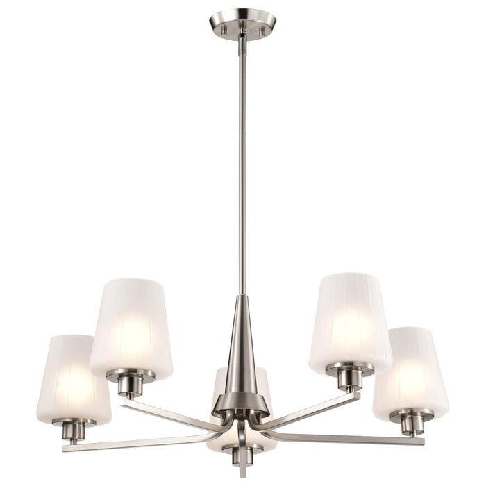 SATCO/NUVO Lune 5-Light Chandelier Brushed Nickel Finish Etched White Glass (60-8225)