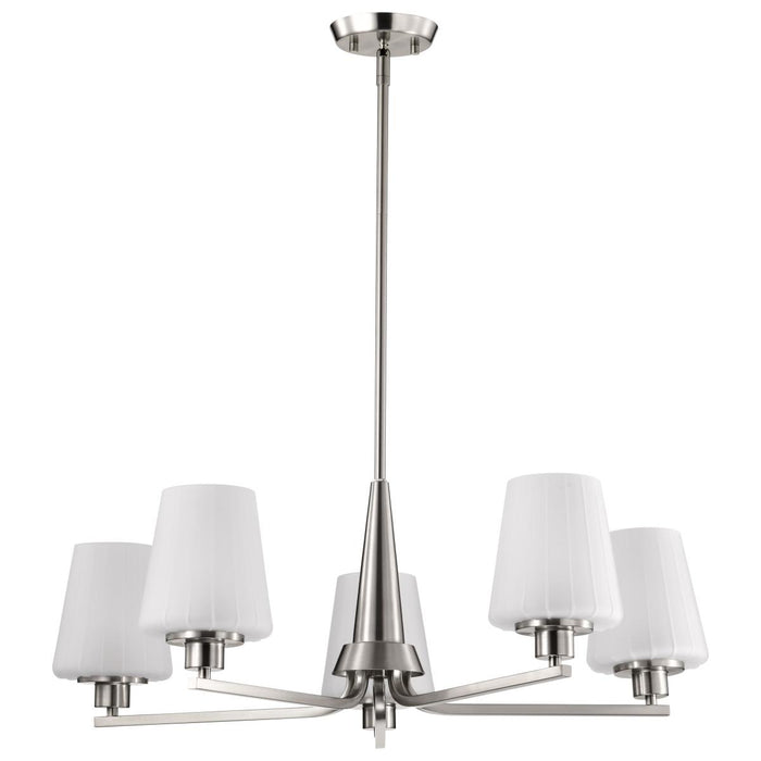 SATCO/NUVO Lune 5-Light Chandelier Brushed Nickel Finish Etched White Glass (60-8225)