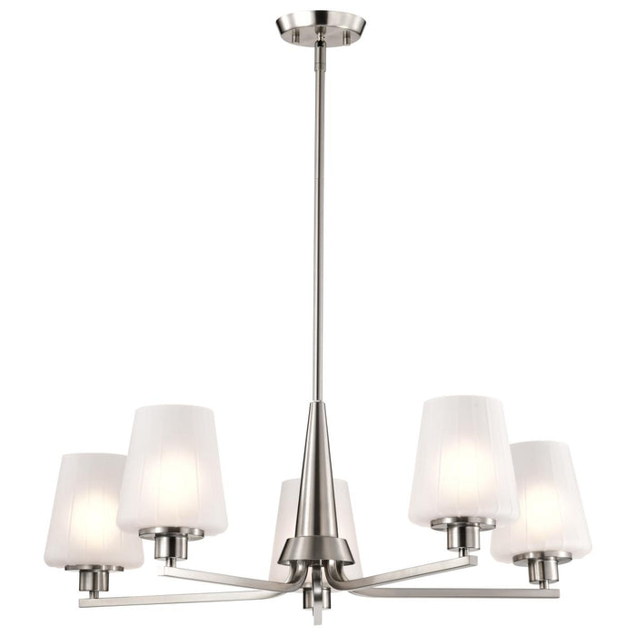 SATCO/NUVO Lune 5-Light Chandelier Brushed Nickel Finish Etched White Glass (60-8225)