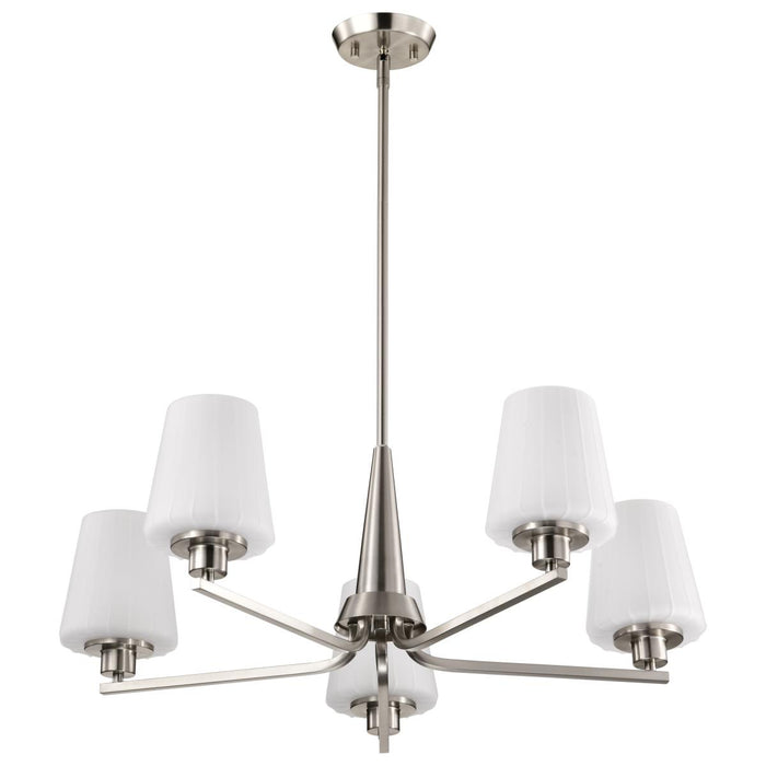 SATCO/NUVO Lune 5-Light Chandelier Brushed Nickel Finish Etched White Glass (60-8225)